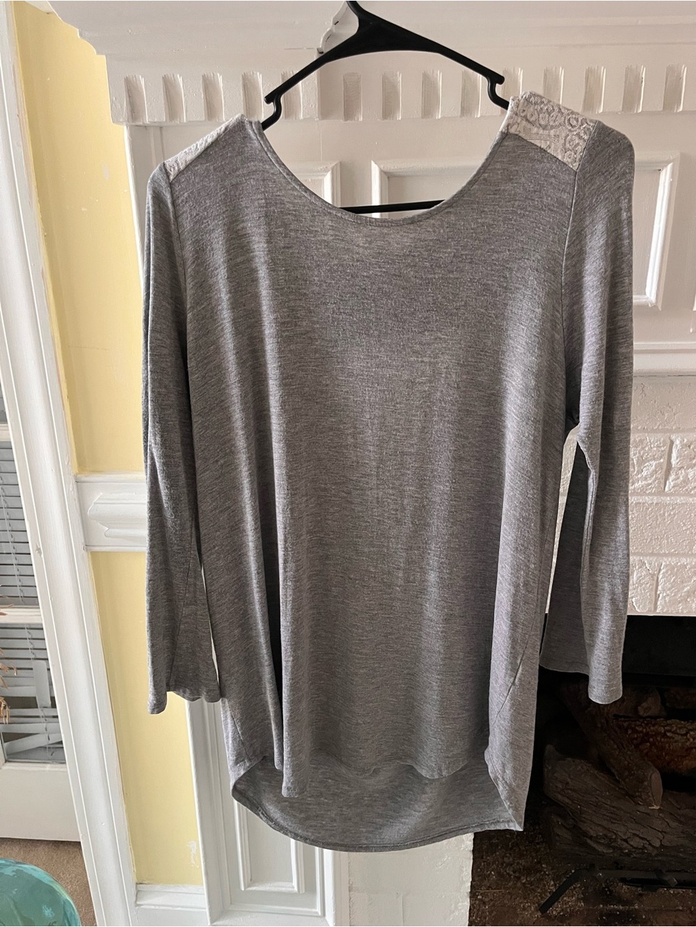 Pixley Grey Long Sleeve Scoop Neck Top with Lace Detail